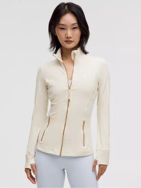 lululemon athletica Cream Full-Zip Bomber Jacket with Gold Zippers